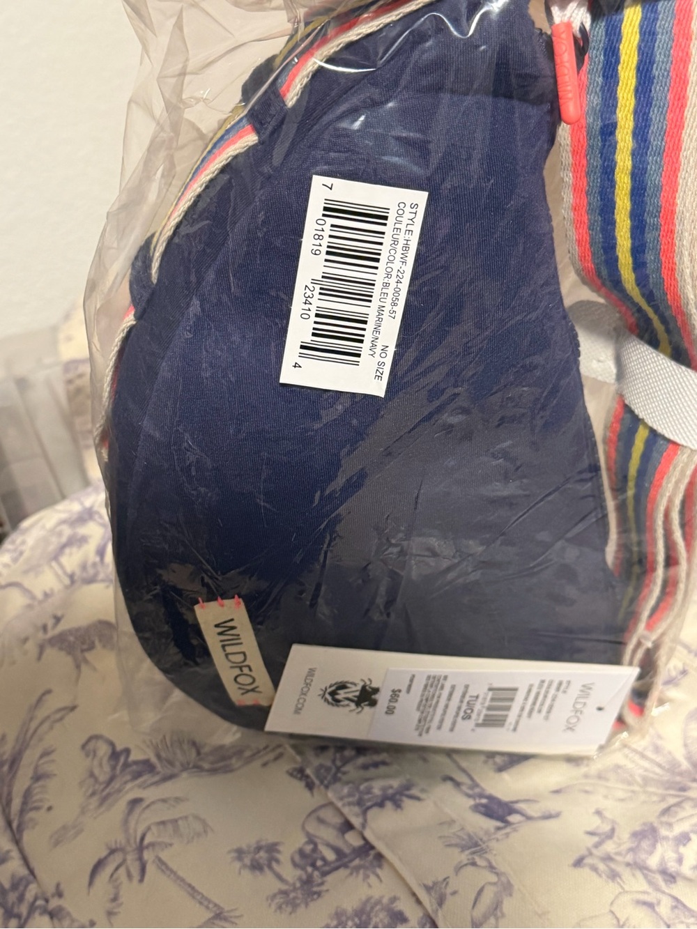 Wildfox Navy Hobo Bag with Multicolor Striped Strap
